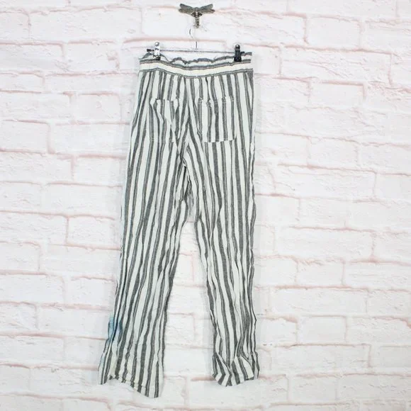 Jolt Womens Black White Striped Wide Leg Tie Paper Bag Linen Pants Size M - Picture 5 of 9